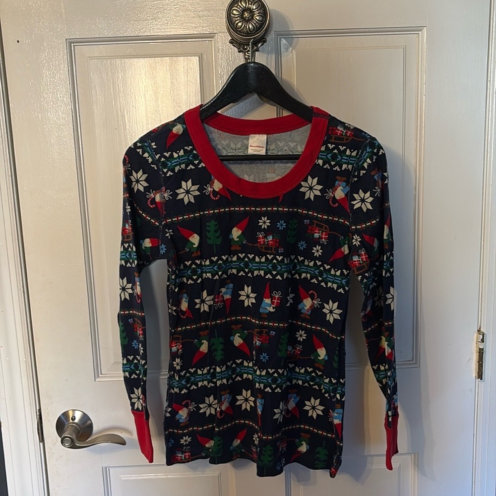 Hanna Andersson elf holiday Christmas pajama top shirt fair isle gnome women’s - Picture 4 of 4